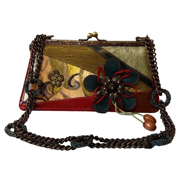 Vintage Mary Frances Beaded Embellished Shoulder‎ Bag Purse Floral Appliqué Art